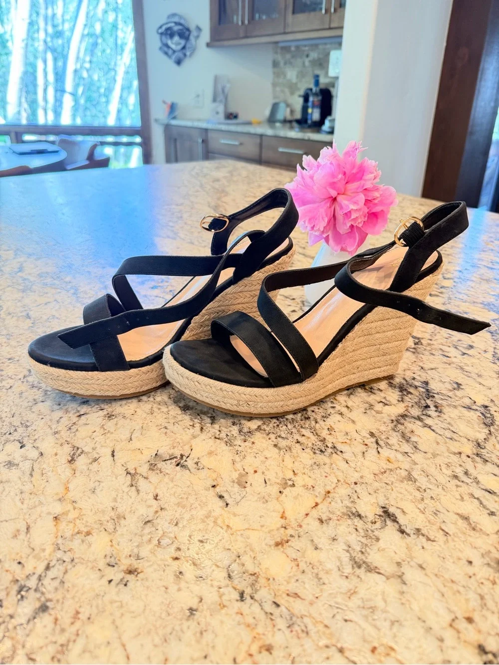 Black Wedge Sandals - Women size 9